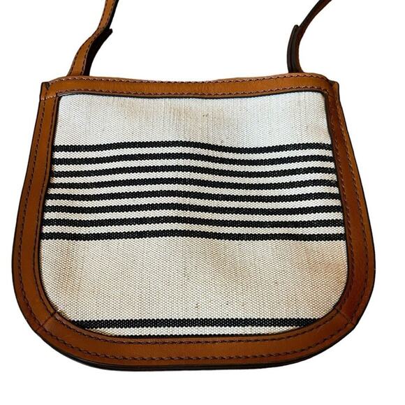 Fossil Small Brooklyn Crossbody Leather Trim Pink Interior Black Stripes VGC - Picture 5 of 6